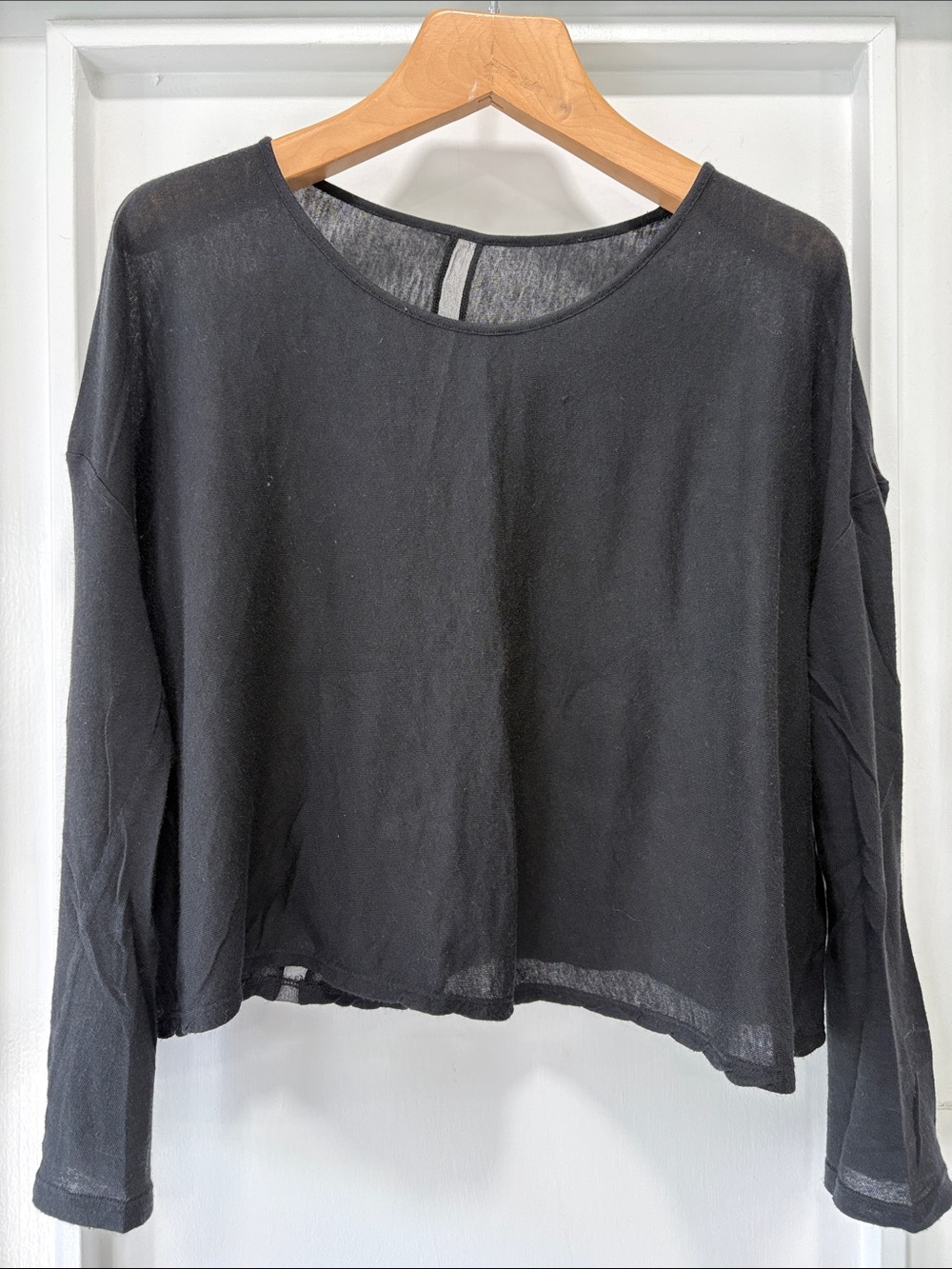 The Row Black Lightweight Long-Sleeve Cropped Knit Tee Shirt Size Small